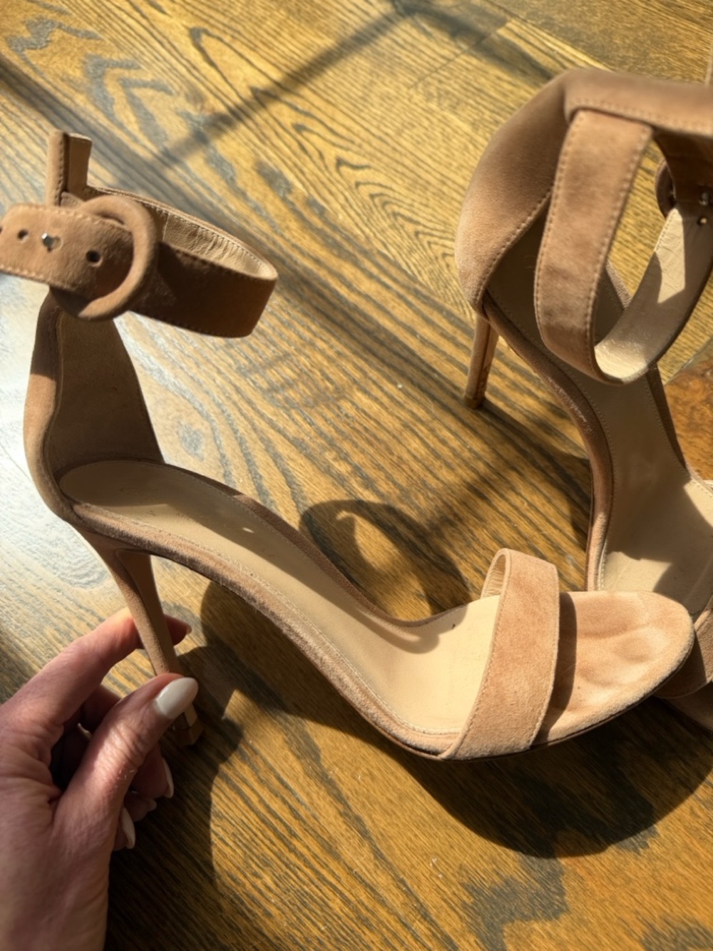 Gianvito Rossi Suede Ankle-Strap Heels in Tan